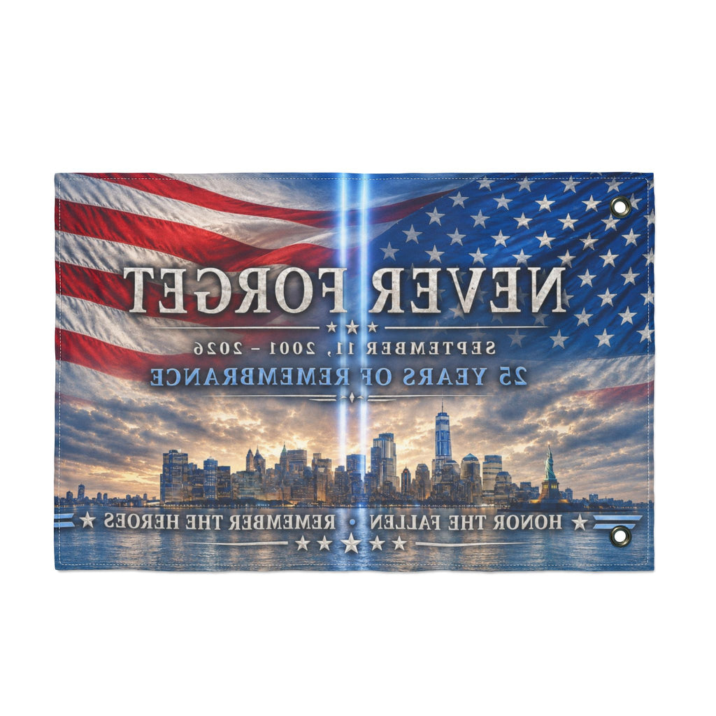 Never Forget 9/11 Memorial Double-Sided Flag — 25 Years Remembrance