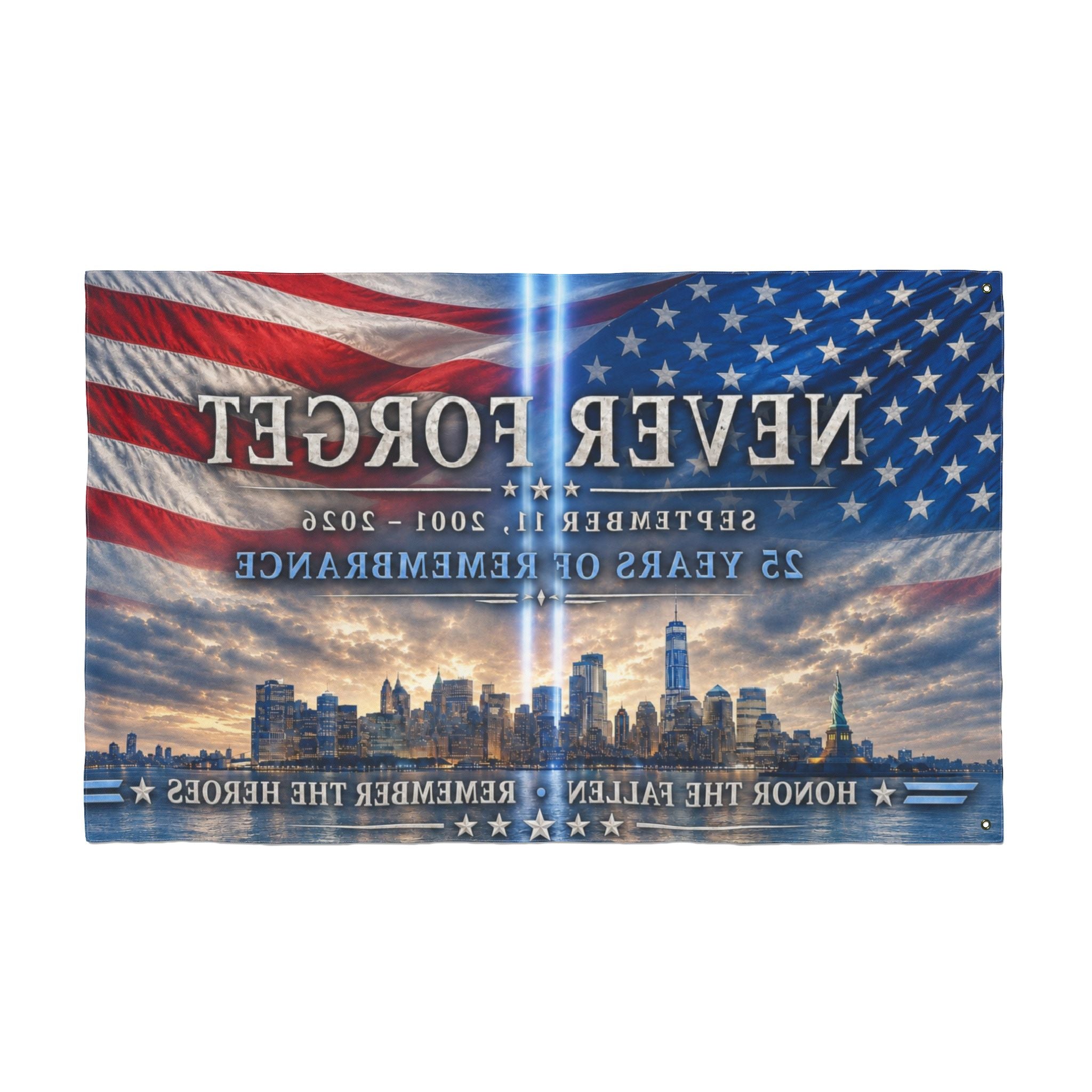 Never Forget 9/11 Memorial Double-Sided Flag — 25 Years Remembrance