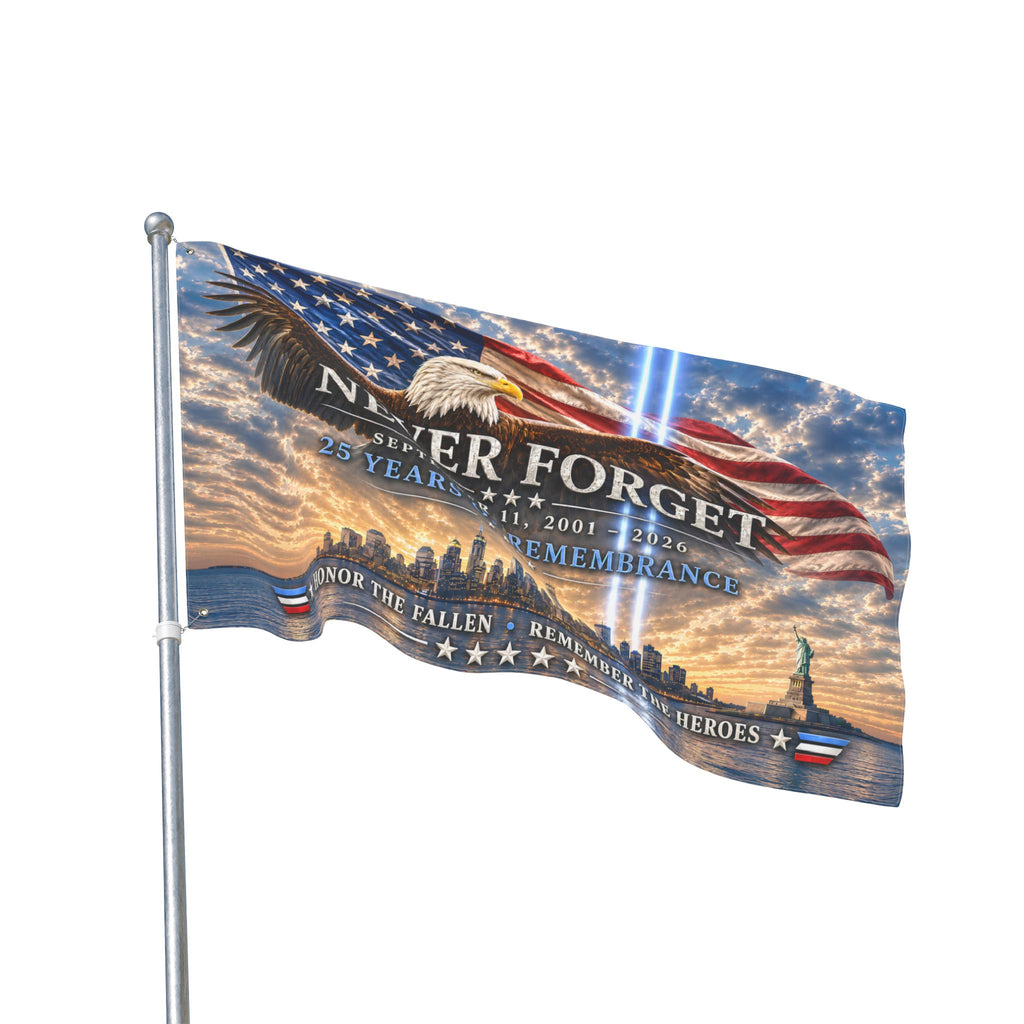 Never Forget 9/11 Memorial Flag — Double-Sided Tribute Garden & Outdoor Flag
