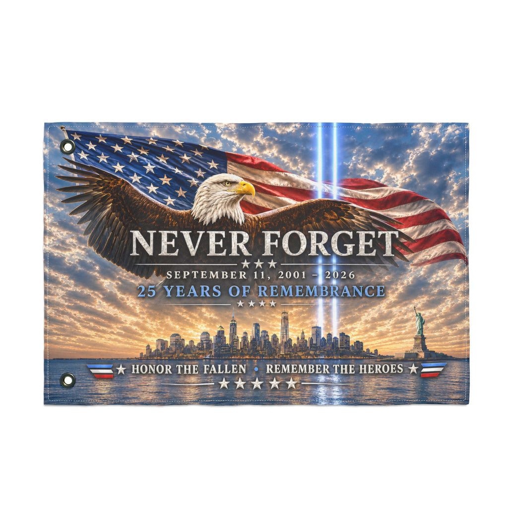 Never Forget 9/11 Memorial Flag — Double-Sided Tribute Garden & Outdoor Flag
