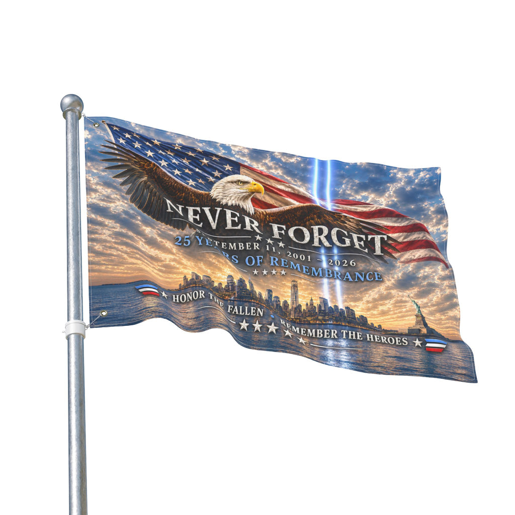 Never Forget 9/11 Memorial Flag — Double-Sided Tribute Garden & Outdoor Flag
