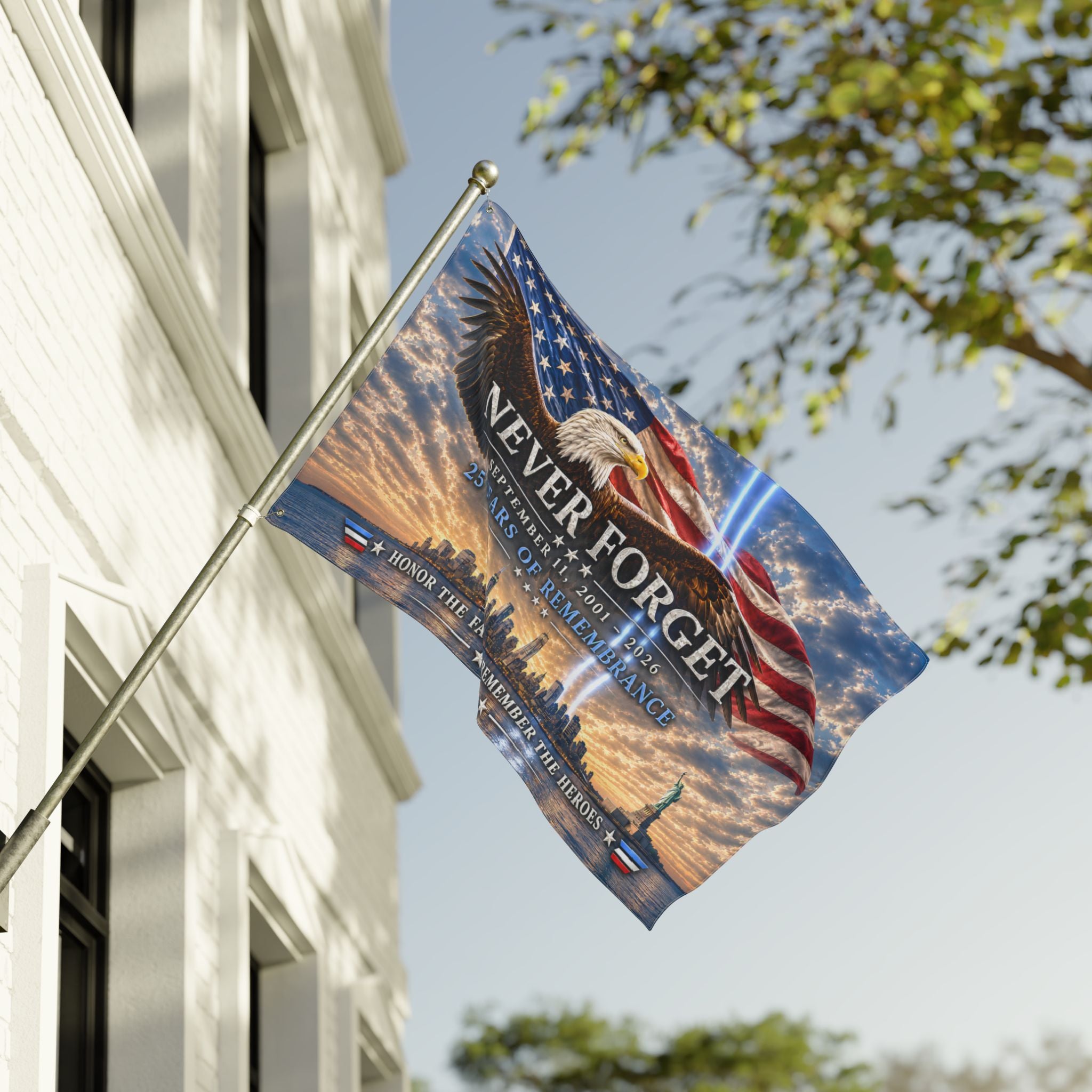 Never Forget 9/11 Memorial Flag — Double-Sided Tribute Garden & Outdoor Flag