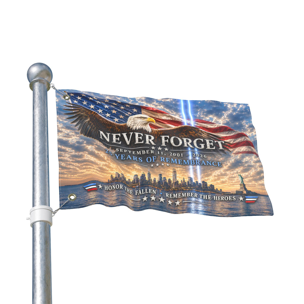 Never Forget 9/11 Memorial Flag — Double-Sided Tribute Garden & Outdoor Flag
