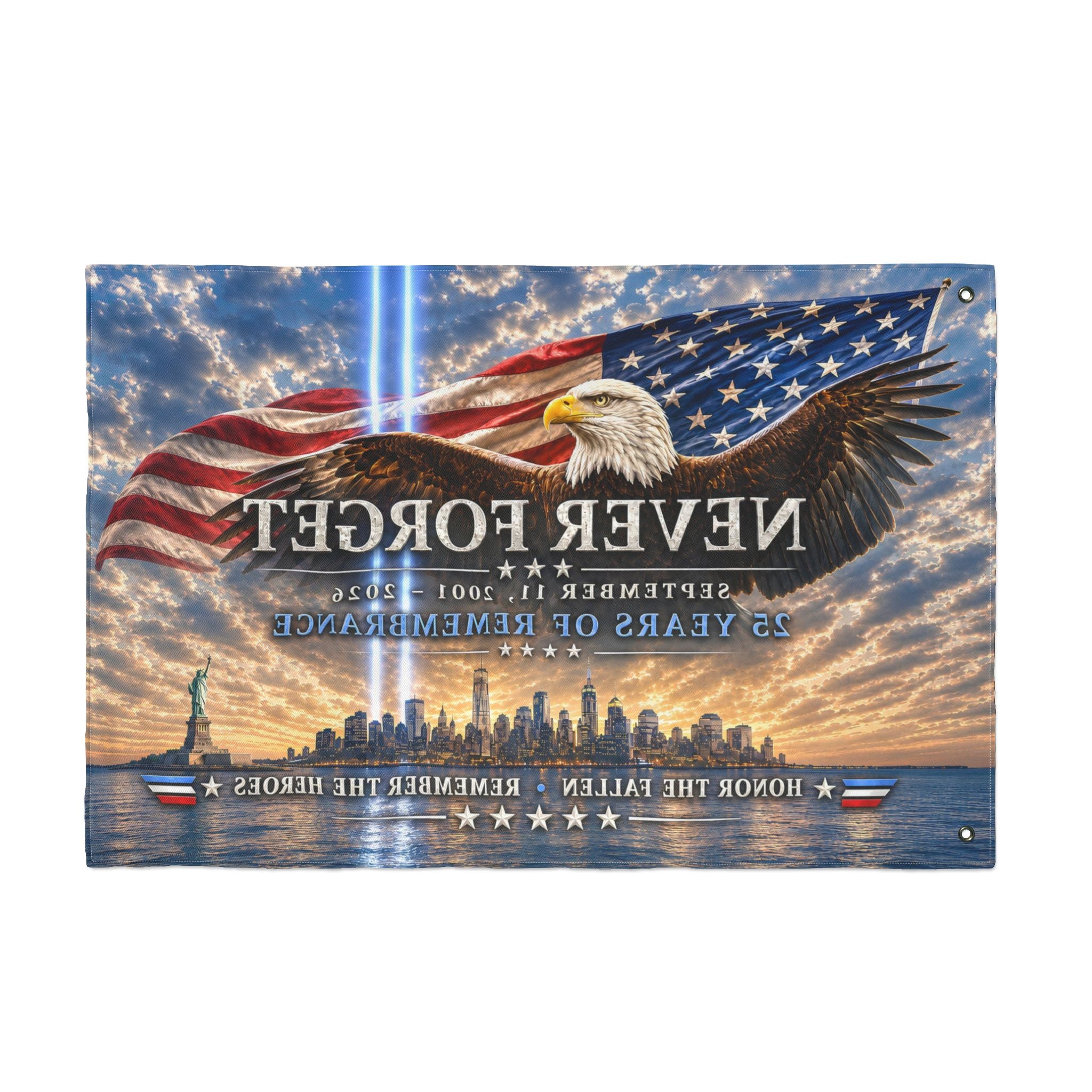 Never Forget 9/11 Memorial Flag — Double-Sided Tribute Garden & Outdoor Flag