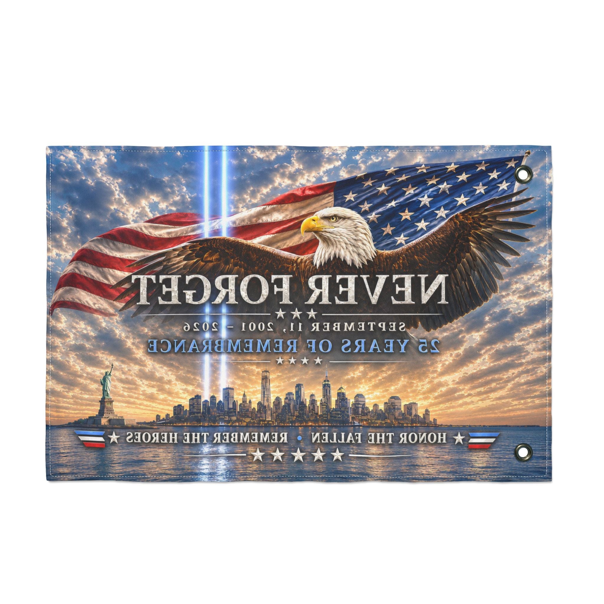 Never Forget 9/11 Memorial Flag — Double-Sided Tribute Garden & Outdoor Flag
