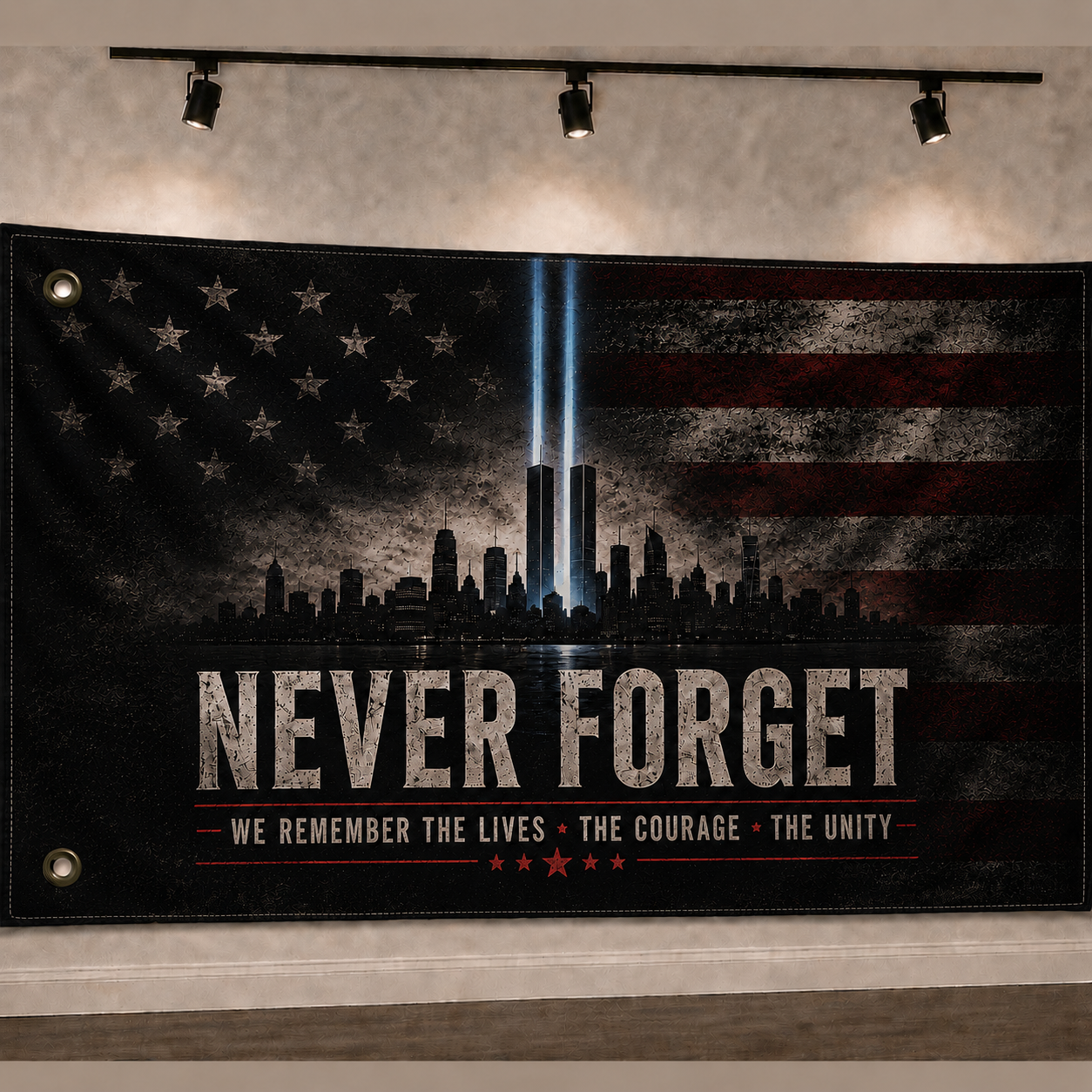 Never Forget Twin Beams 9/11 Memorial Flag -03