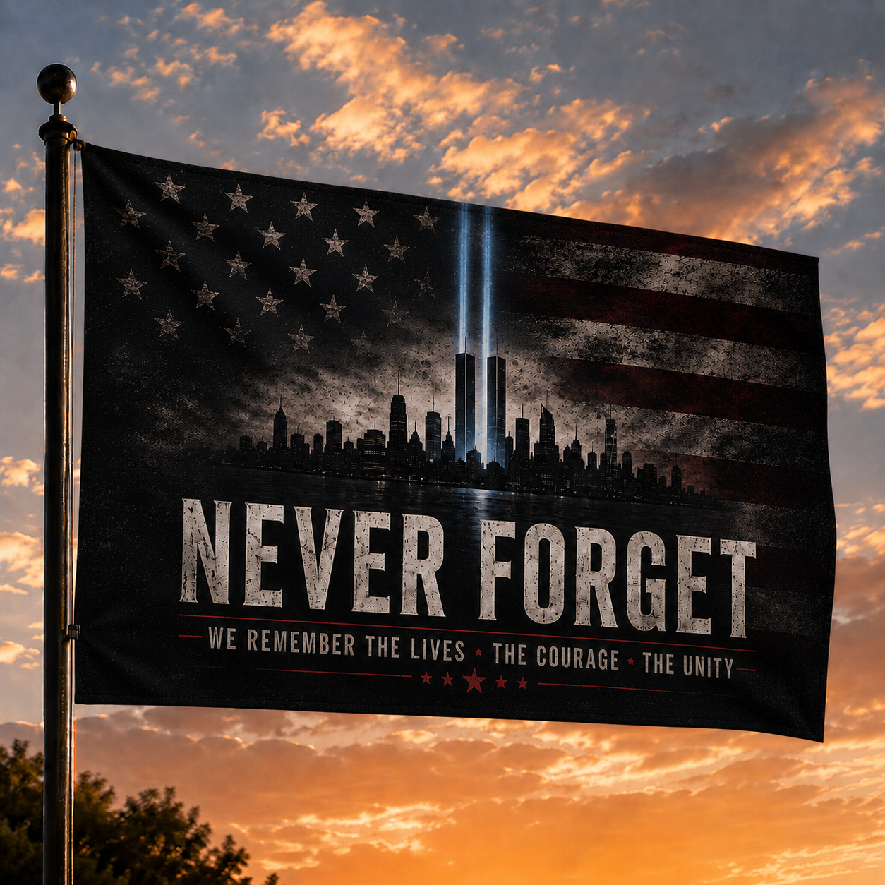 Never Forget Twin Beams 9/11 Memorial Flag -03