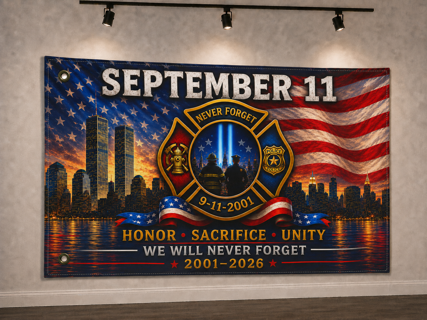 We Will Never Forget 9/11 Memorial Flag