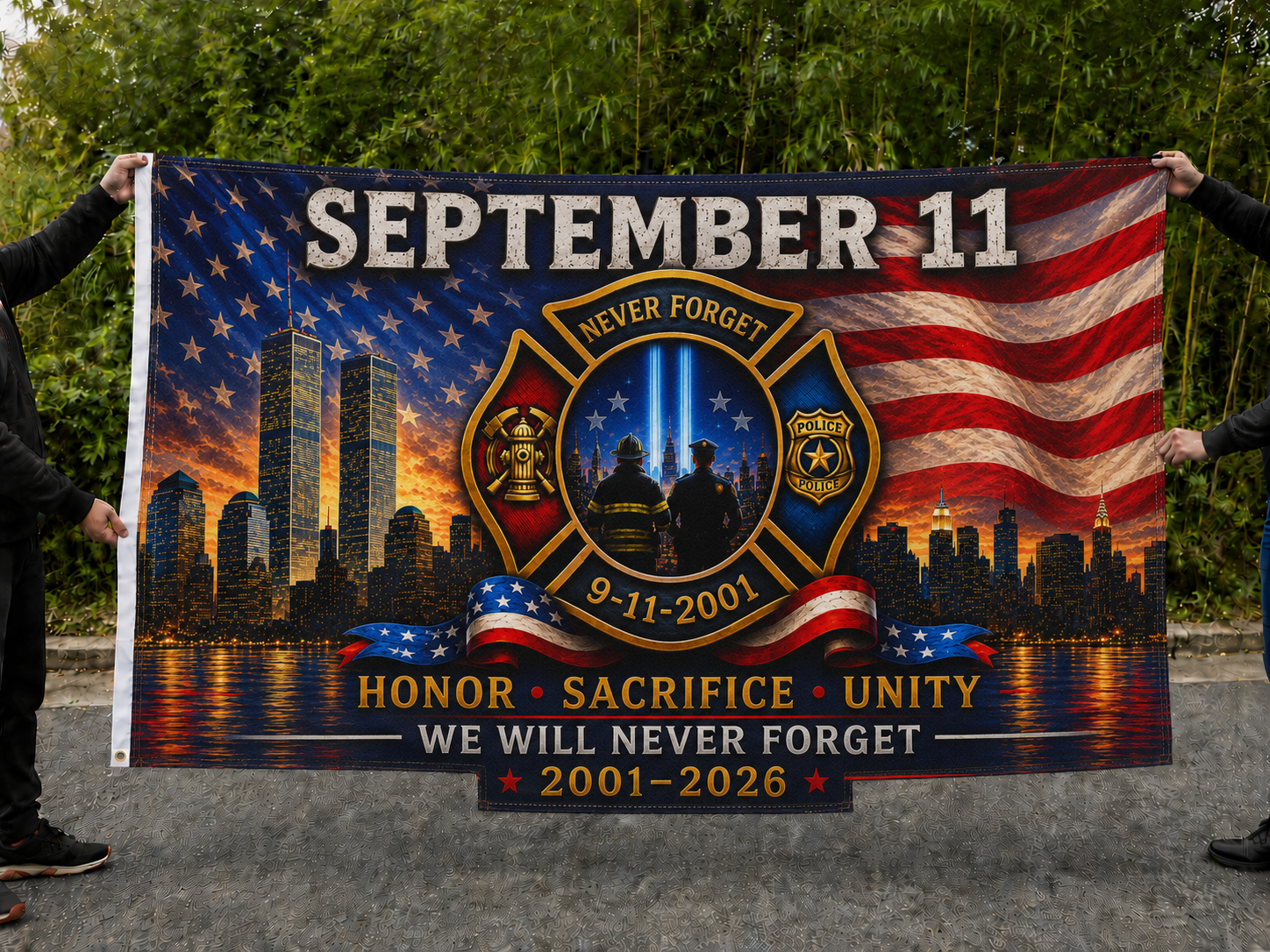 We Will Never Forget 9/11 Memorial Flag