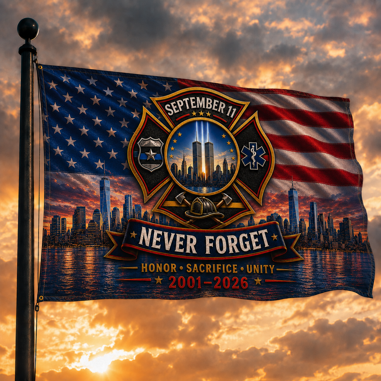 Honor, Sacrifice & Unity 9/11 Memorial Flag