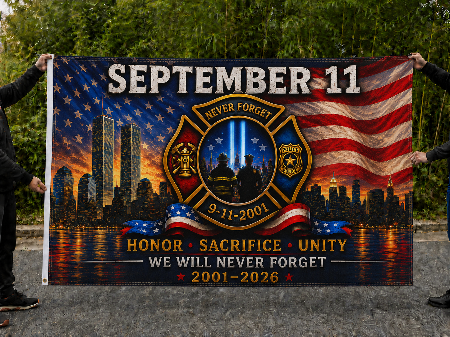 We Will Never Forget 9/11 Memorial Flag