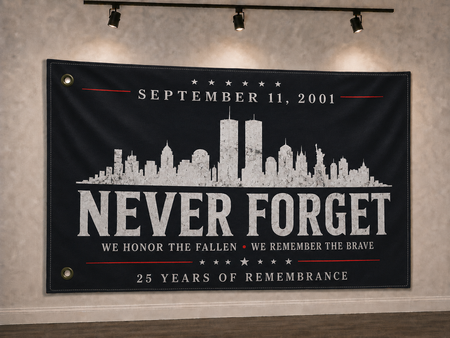 Never Forget 9/11 Memorial Flag - 25 Years of Remembrance