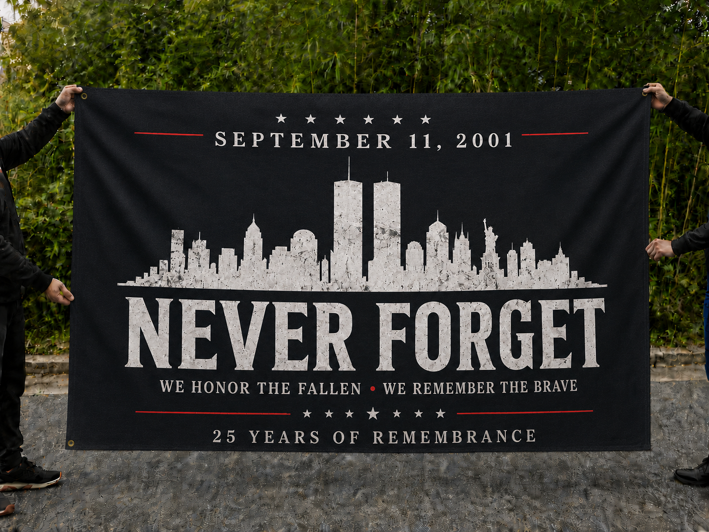 Never Forget 9/11 Memorial Flag - 25 Years of Remembrance