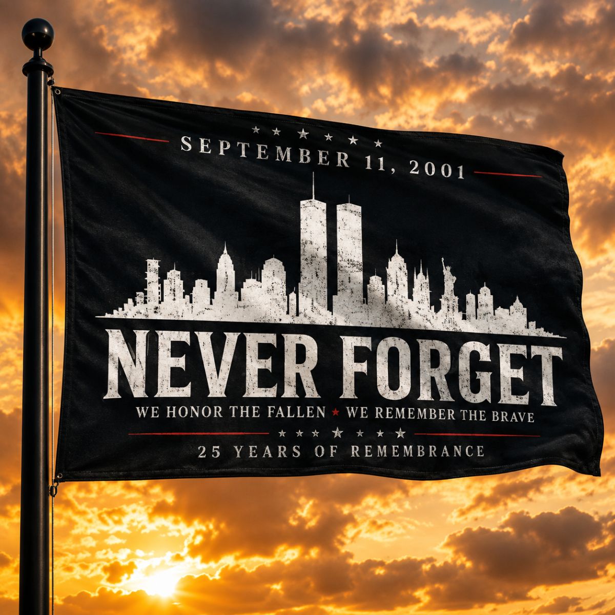 Never Forget Skyline 9/11 Memorial Flag - 04