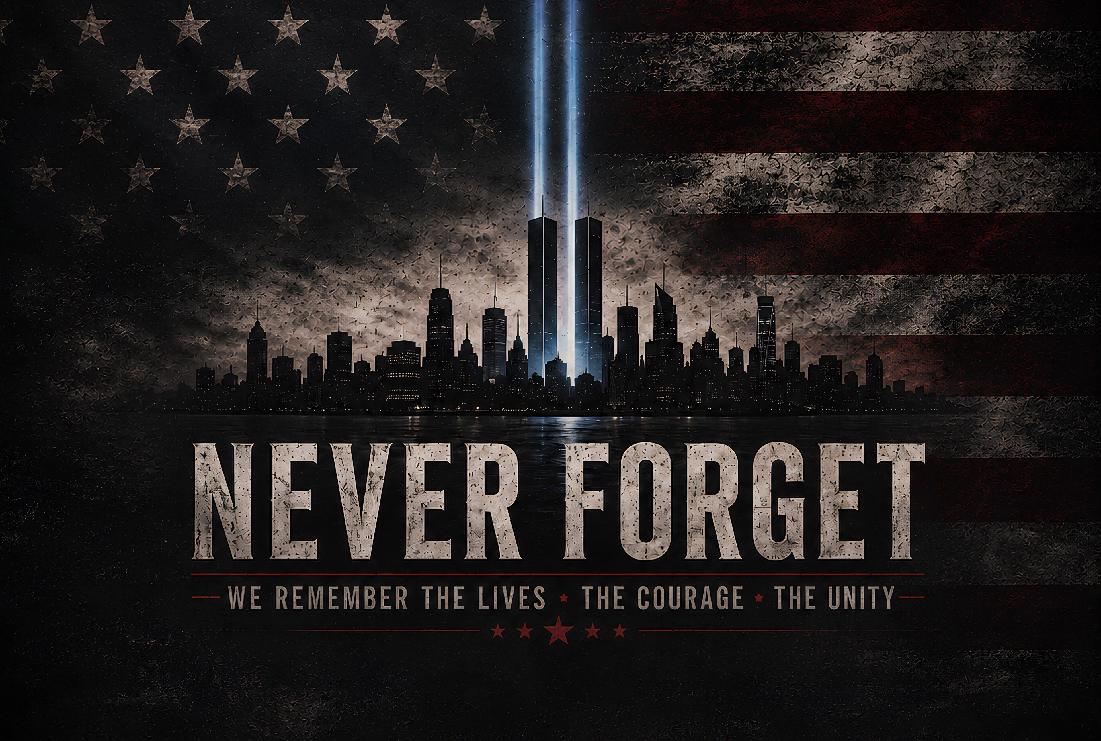 Never Forget Twin Beams 9/11 Memorial Flag -03