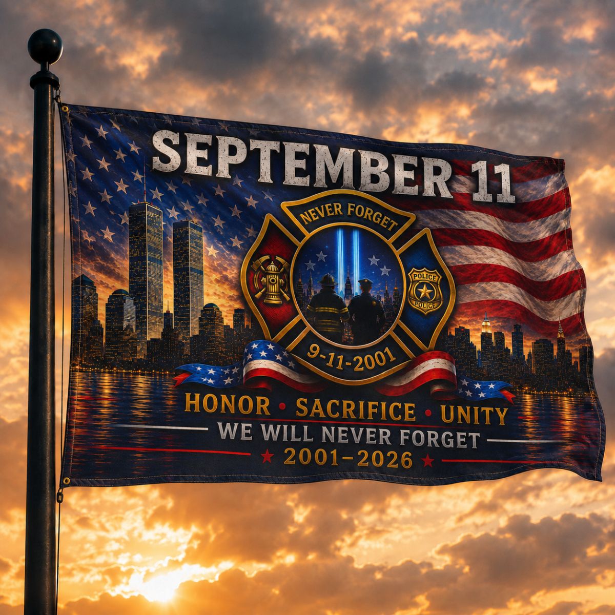 We Will Never Forget 9/11 Memorial Flag - 08